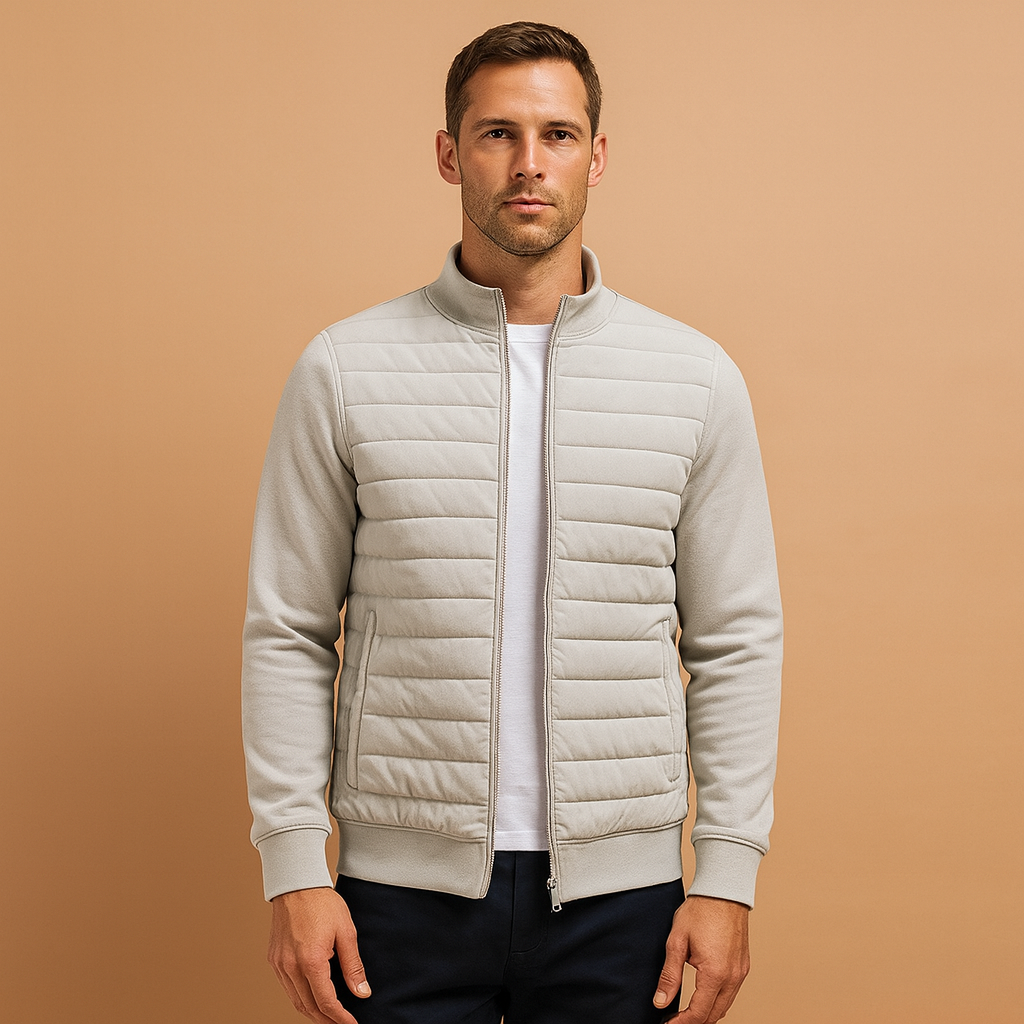 Men’s Padded Hybrid Winter Jacket – High-Collar Zip-Up Layer with Quilted Front and Soft Sleeves for Everyday Travel and Cold-Weather Wear