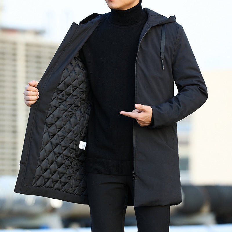 Men’s Quilted-Lined Hooded Winter Coat – Mid-Length Zip-Up Jacket with Straight Fit for City and Casual Wear