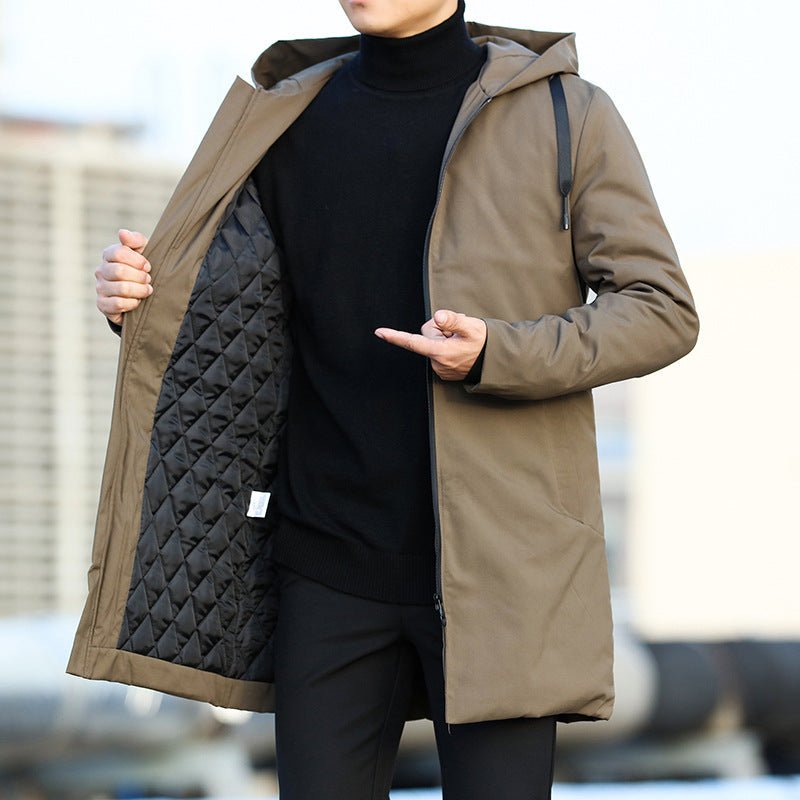 Men’s Quilted-Lined Hooded Winter Coat – Mid-Length Zip-Up Jacket with Straight Fit for City and Casual Wear