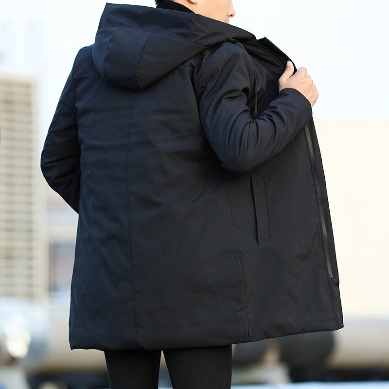 Men’s Quilted-Lined Hooded Winter Coat – Mid-Length Zip-Up Jacket with Straight Fit for City and Casual Wear