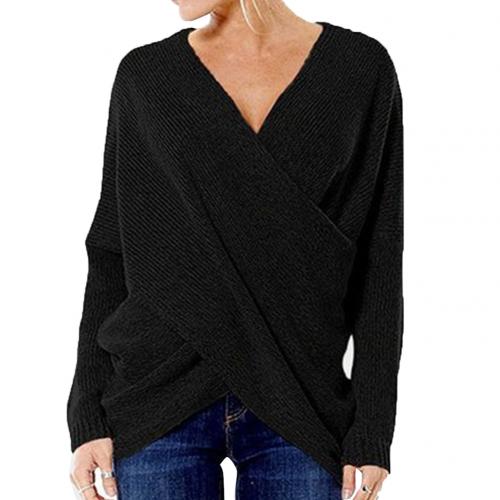 Damski sweter z kopertowym przodem i dekoltem w serek – swobodny dzianinowy sweter z długimi rękawami do eleganckich casualowych stylizacji
