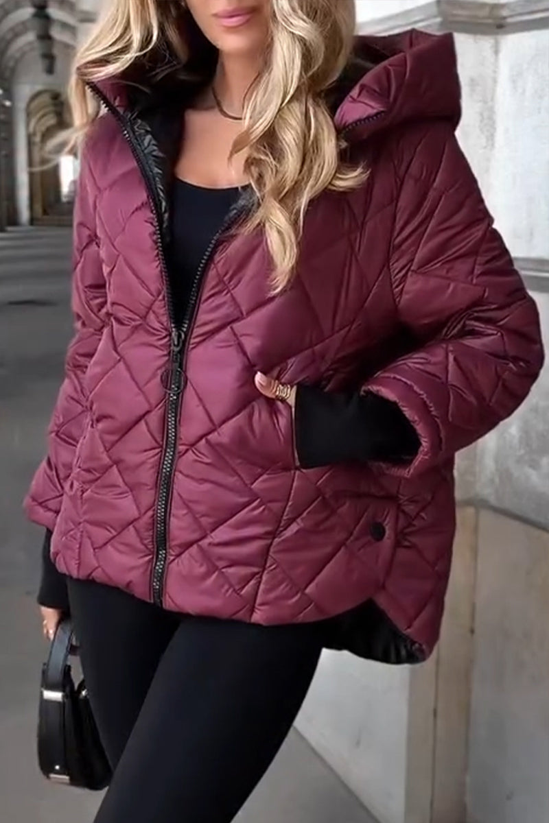 Chaqueta acolchada con capucha para mujer - Estilo corto acolchado con cremallera para uso informal en otoño, invierno y días fríos