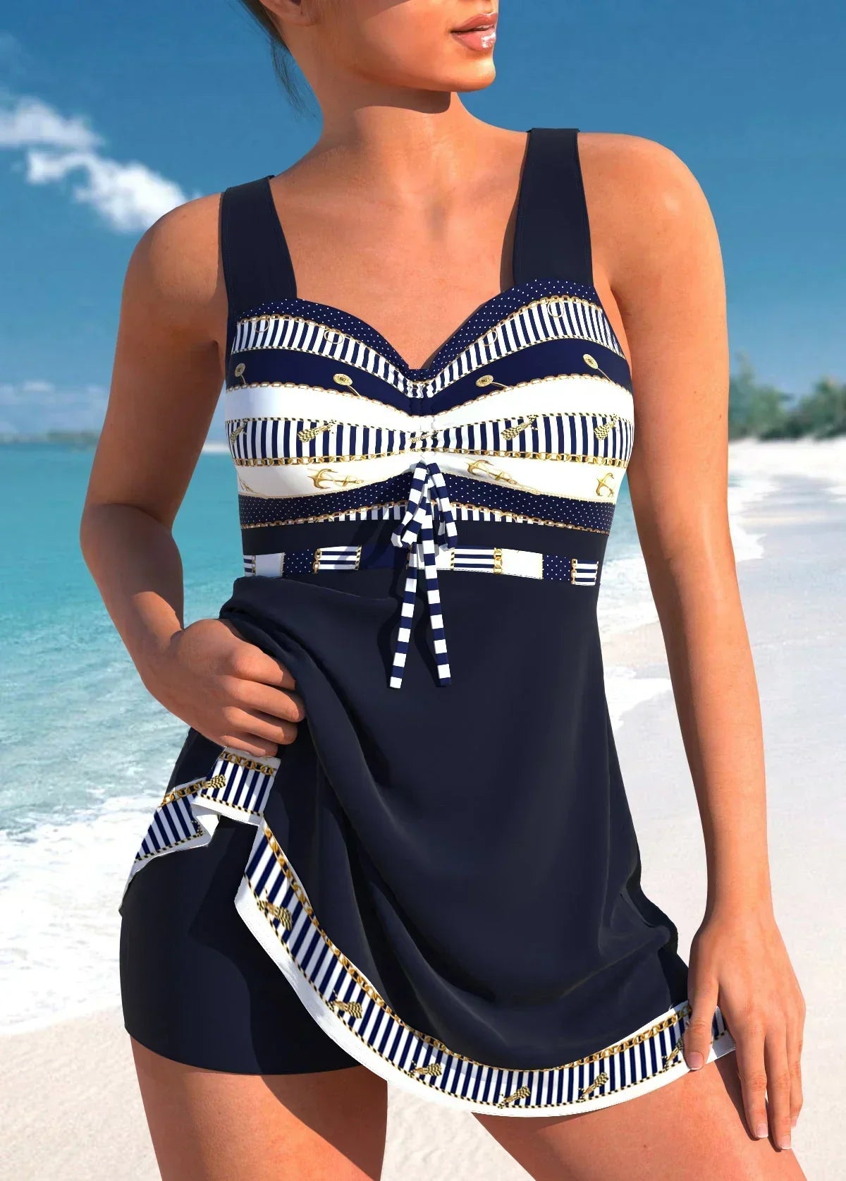 Γυναικείο Τυπωμένο Μαγιό Φόρεμα Tankini με Φούστα