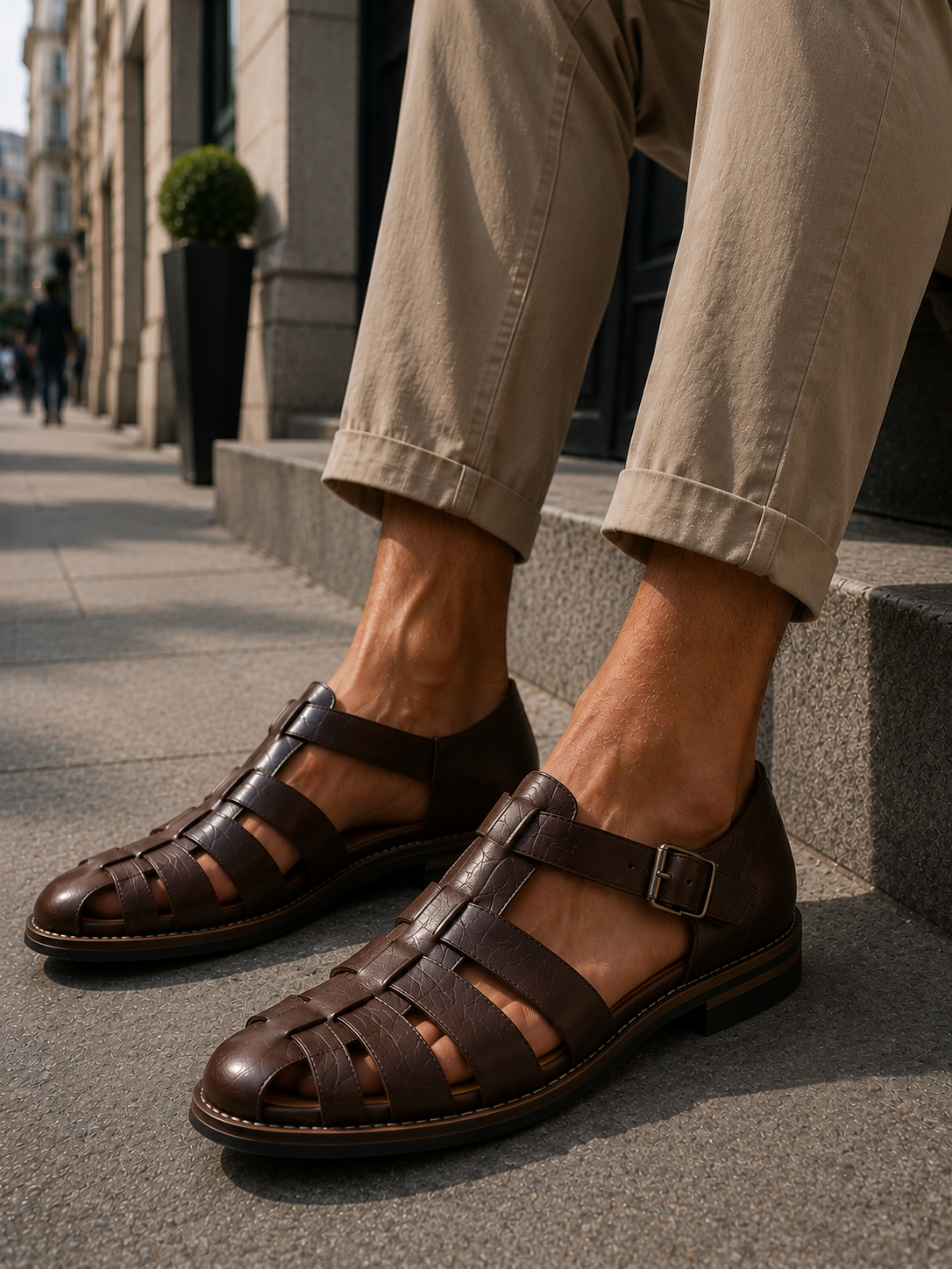 Sandalias de pescador para hombre con punta cerrada, calzado clásico de verano