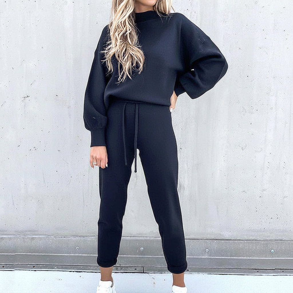Dames-sweatshirt met opstaande hals en joggingbroek – comfortabele loungewear voor koelere dagen