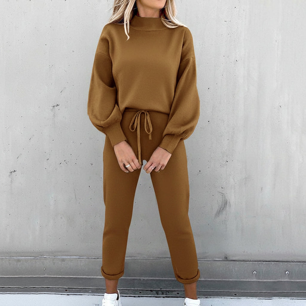 Dames-sweatshirt met opstaande hals en joggingbroek – comfortabele loungewear voor koelere dagen