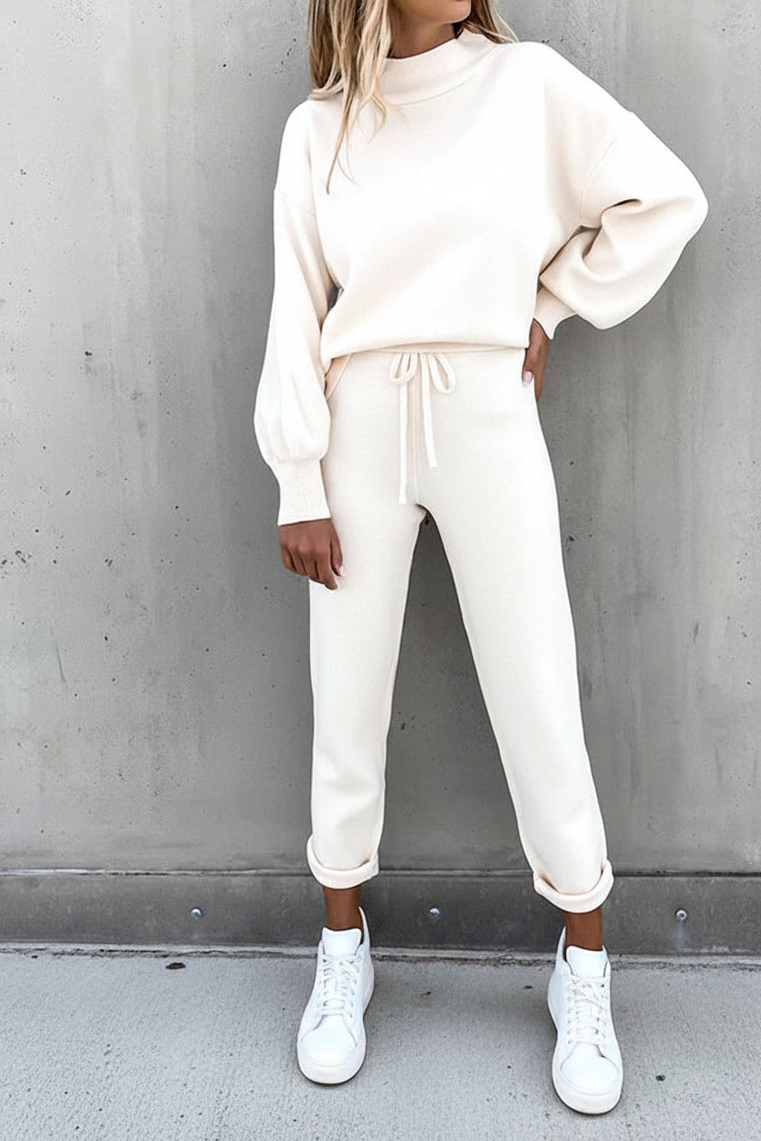 Dames-sweatshirt met opstaande hals en joggingbroek – comfortabele loungewear voor koelere dagen