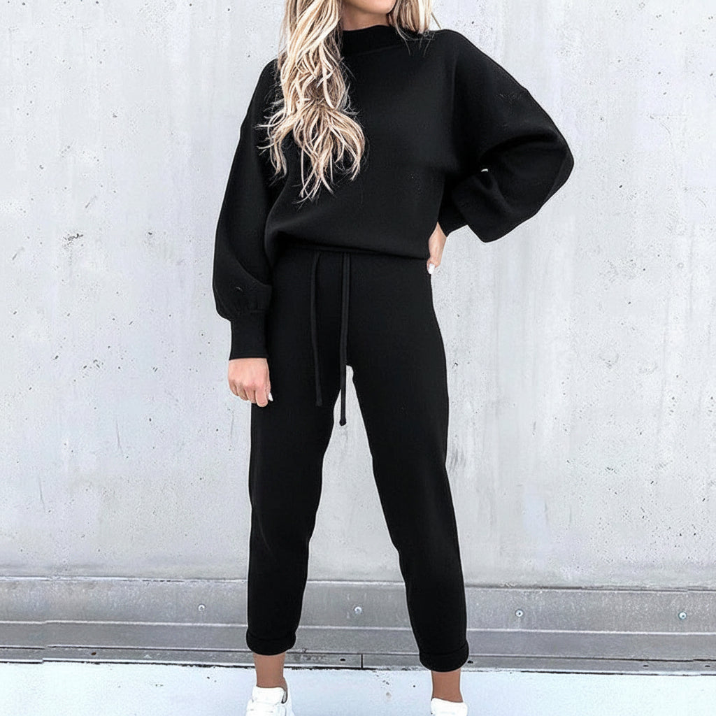 Dames-sweatshirt met opstaande hals en joggingbroek – comfortabele loungewear voor koelere dagen