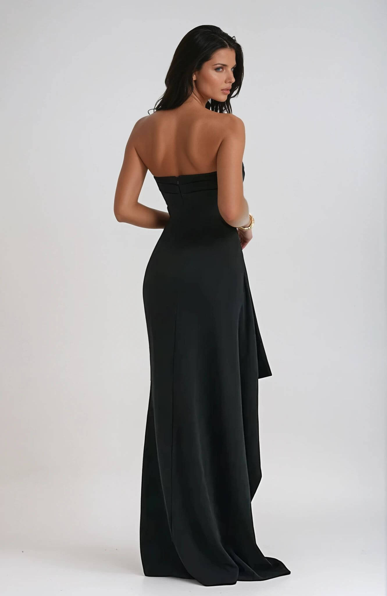 Vestido maxi de senhora, sem alças e franzido – Estilo elegante para noites de gala e convidadas de casamento