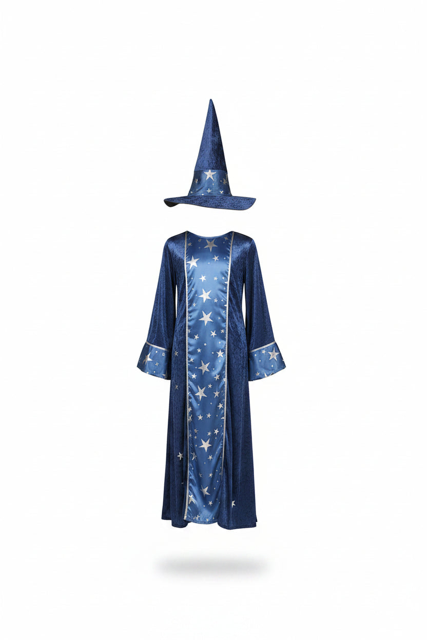 Lasten sininen tähtivelhon viitta ja hattu – halloween-asu