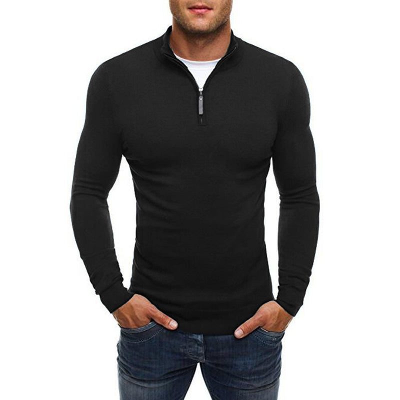 Maglione da uomo con mezza zip – Pullover aderente a maniche lunghe con collo alla coreana per un look a strati casual elegante