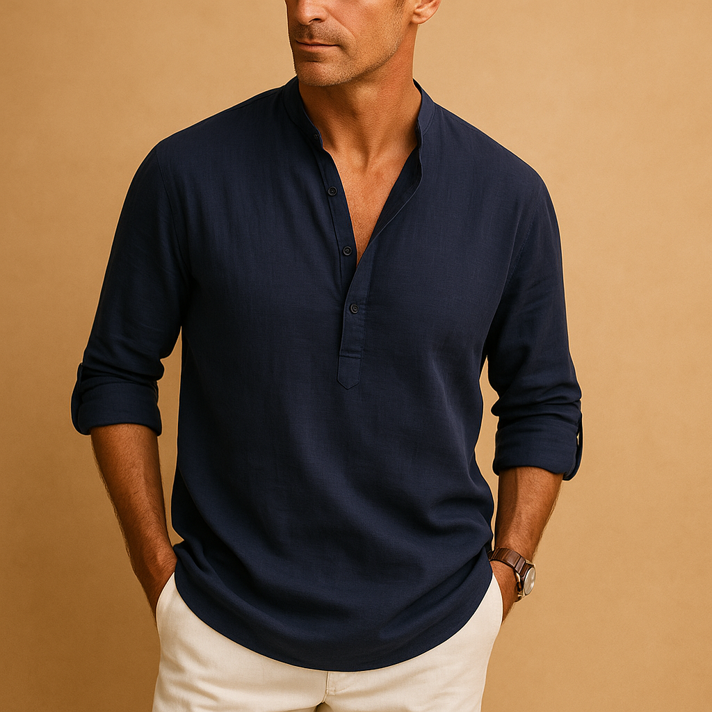 Maglietta da uomo con scollo a V estiva, leggera, traspirante, elegante, a maniche lunghe, casual e smart