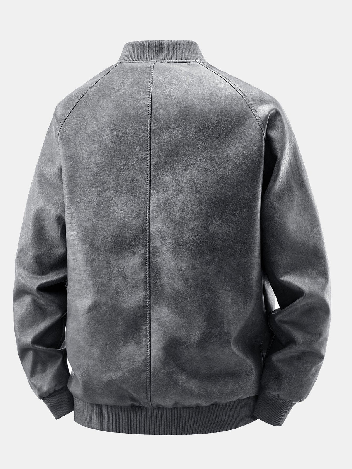 Chaqueta bomber de cuero sintético con efecto desgastado vintage y forro polar para hombre – Prenda de abrigo con cremallera y corte holgado para otoño e invierno