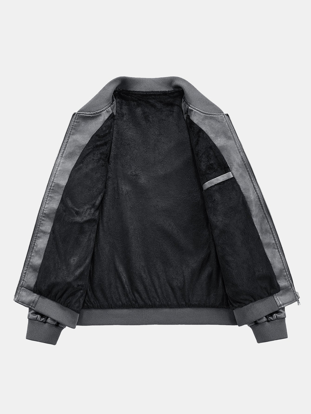 Chaqueta bomber de cuero sintético con efecto desgastado vintage y forro polar para hombre – Prenda de abrigo con cremallera y corte holgado para otoño e invierno
